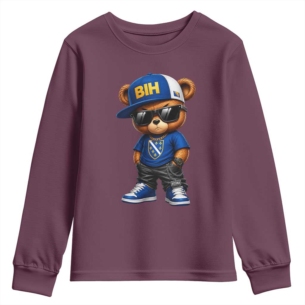 BIH Bosnia Teddy Bear Graphic Youth Sweatshirt Golden Lily Heritage Urban Streetwear Style