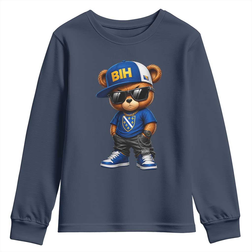 BIH Bosnia Teddy Bear Graphic Youth Sweatshirt Golden Lily Heritage Urban Streetwear Style