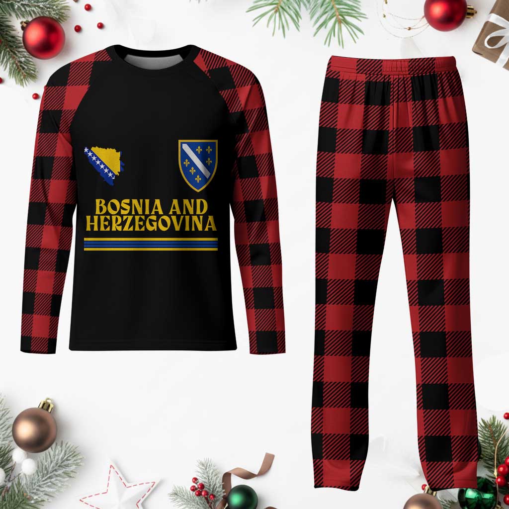 Bosnia Herzegovina Soccer Jersey Style Plaid Pajama Set Country Map Heritage Football Fan