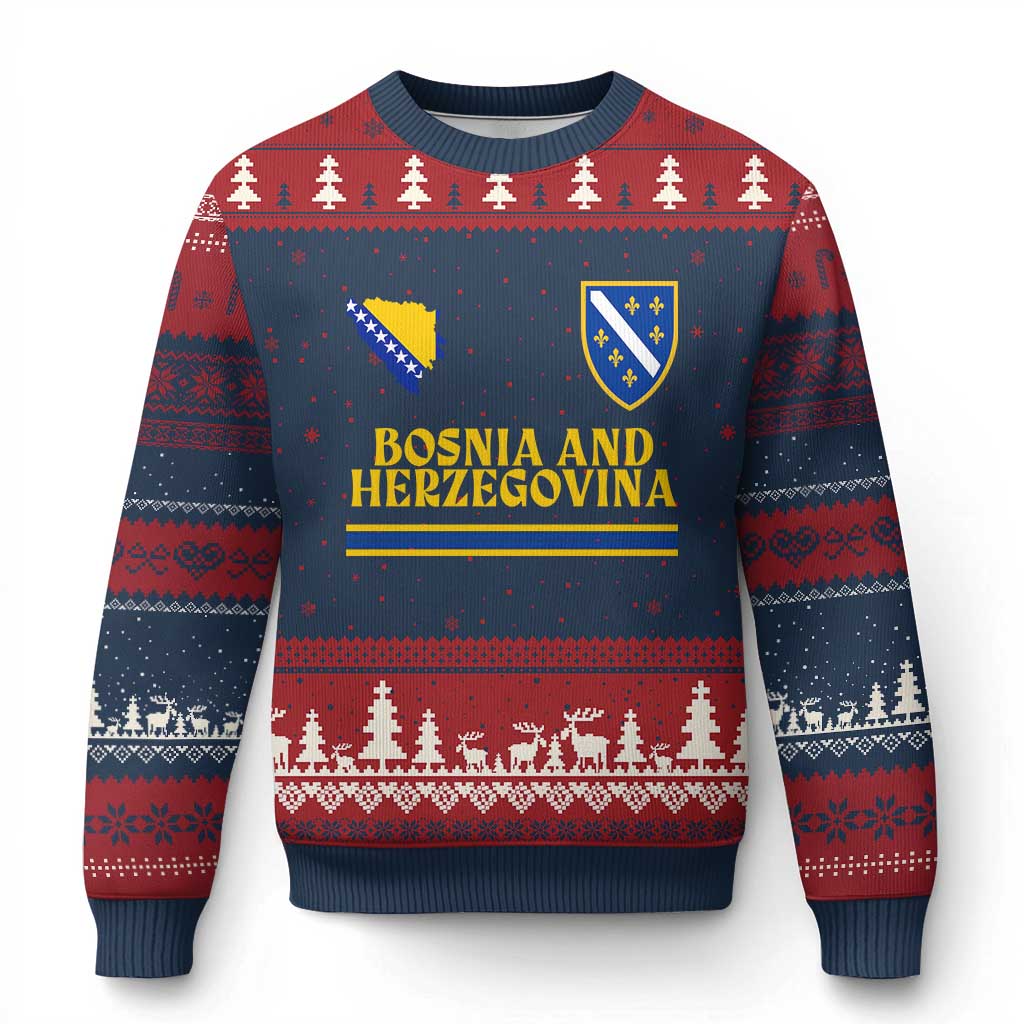 Bosnia Herzegovina Soccer Jersey Style Ugly Christmas Sweater Country Map Heritage Football Fan