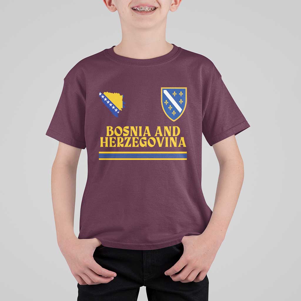 Bosnia Herzegovina Soccer Jersey Style T Shirt For Kid Country Map Heritage Football Fan