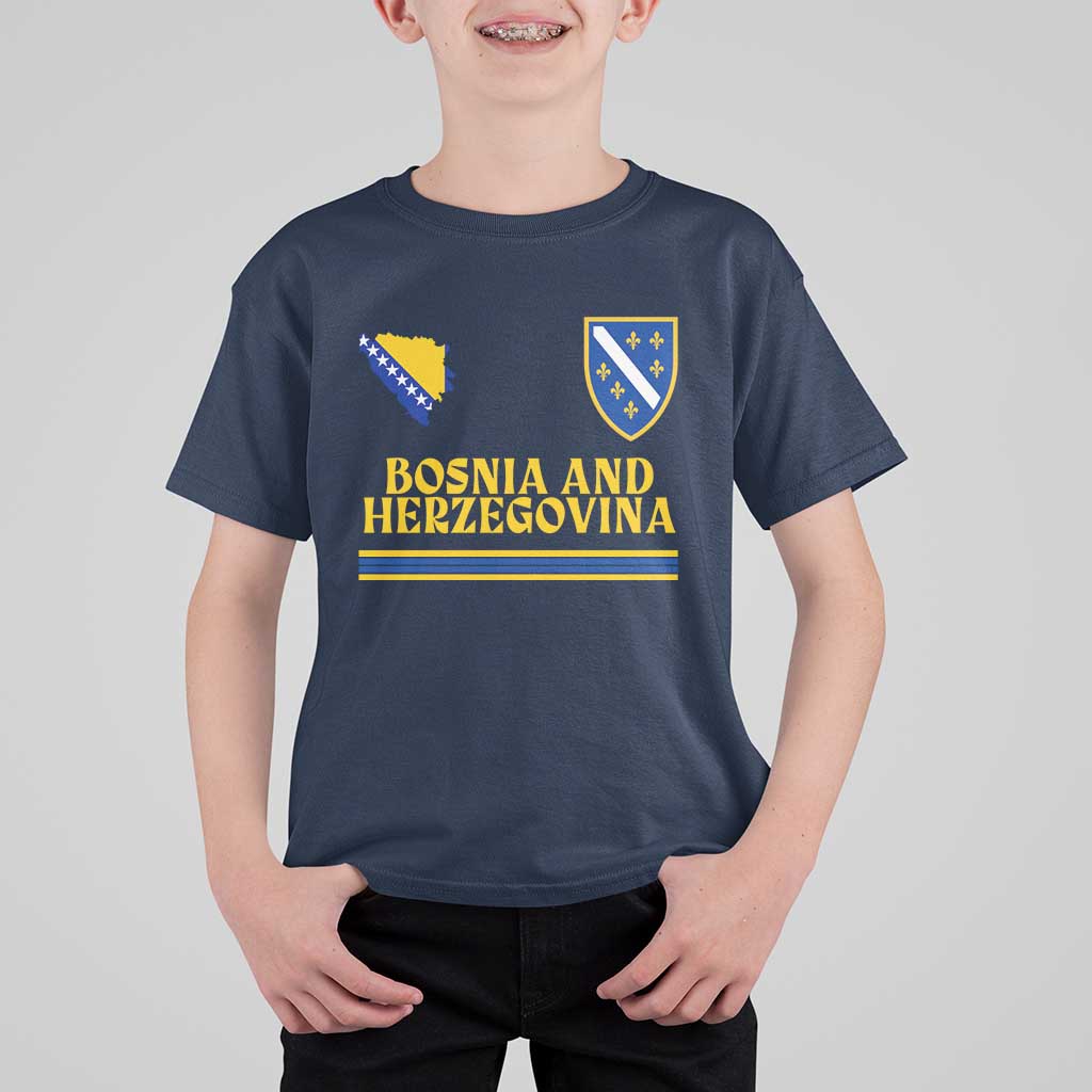 Bosnia Herzegovina Soccer Jersey Style T Shirt For Kid Country Map Heritage Football Fan