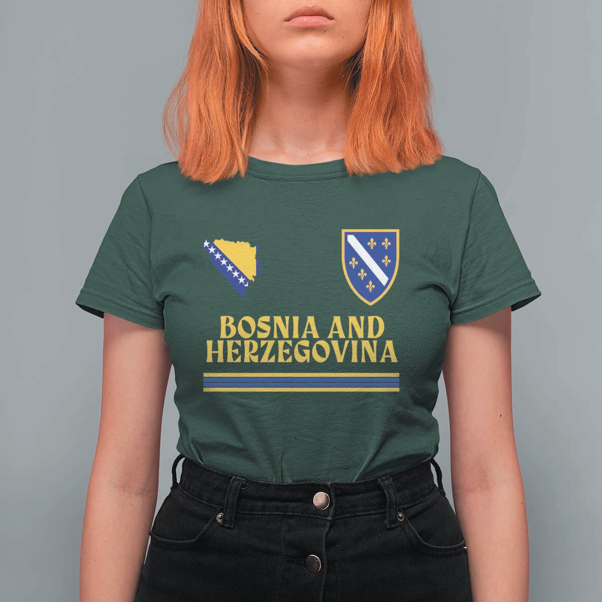 Bosnia Herzegovina Soccer Jersey Style T Shirt For Women Country Map Heritage Football Fan