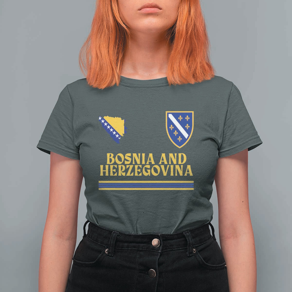 Bosnia Herzegovina Soccer Jersey Style T Shirt For Women Country Map Heritage Football Fan