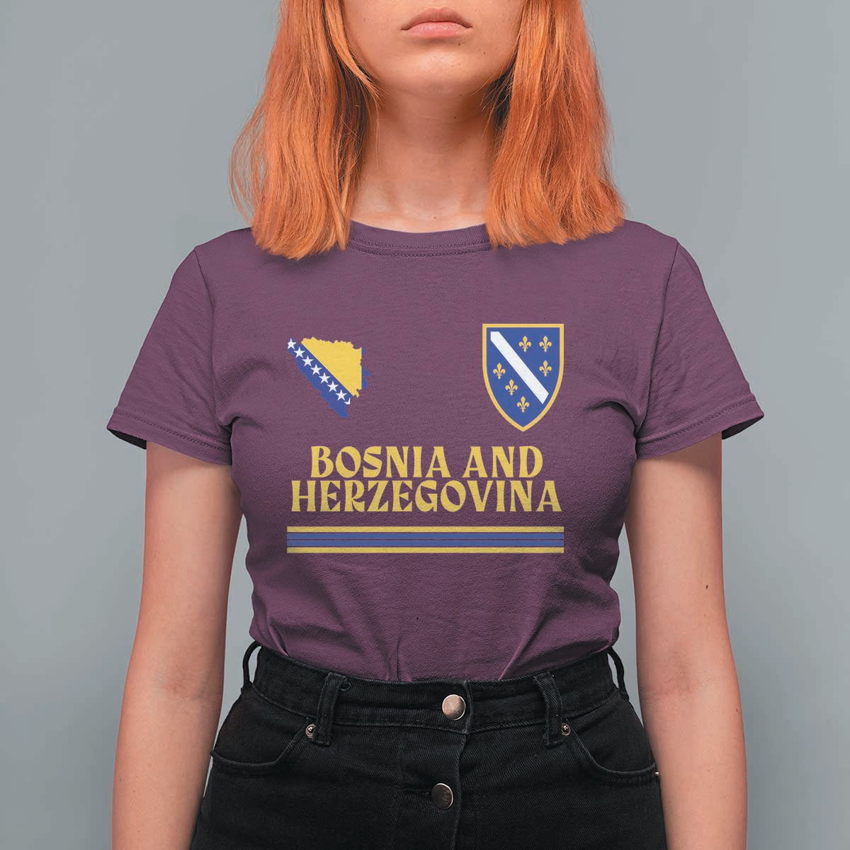 Bosnia Herzegovina Soccer Jersey Style T Shirt For Women Country Map Heritage Football Fan