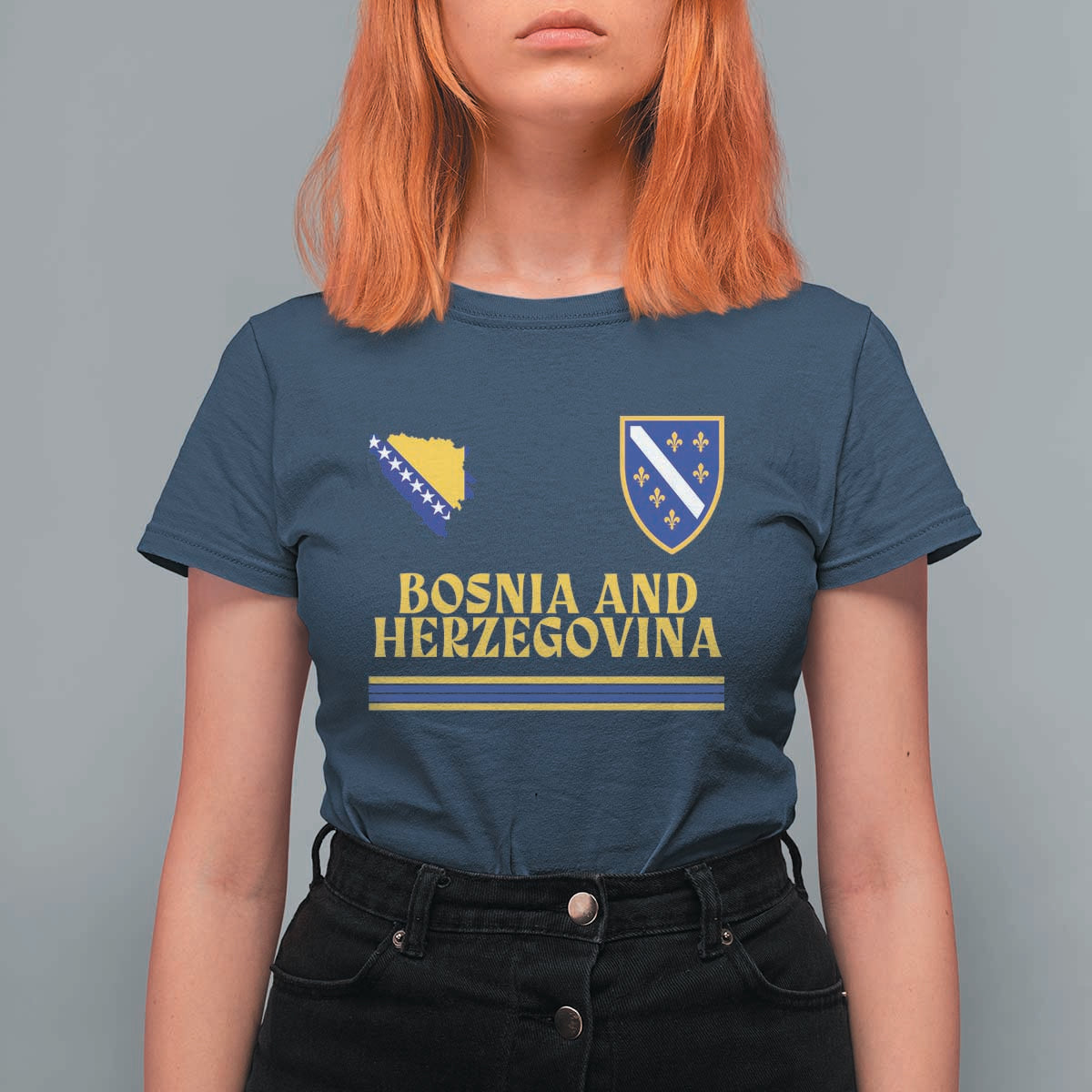 Bosnia Herzegovina Soccer Jersey Style T Shirt For Women Country Map Heritage Football Fan