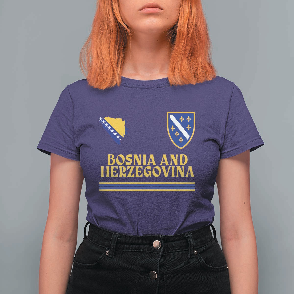 Bosnia Herzegovina Soccer Jersey Style T Shirt For Women Country Map Heritage Football Fan