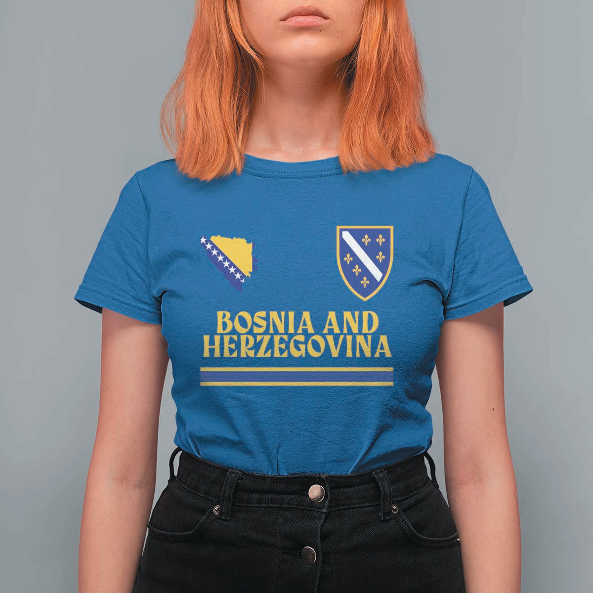 Bosnia Herzegovina Soccer Jersey Style T Shirt For Women Country Map Heritage Football Fan