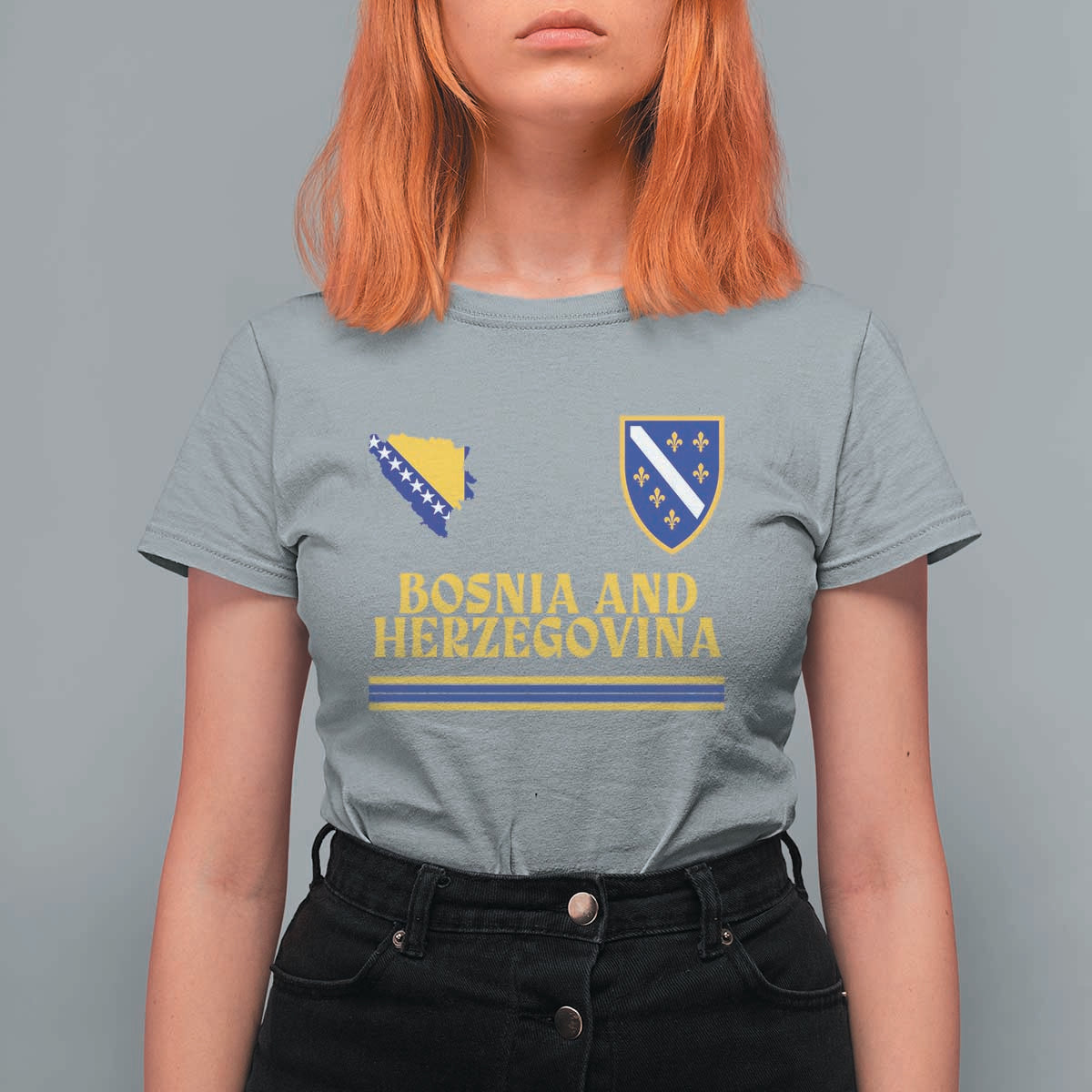 Bosnia Herzegovina Soccer Jersey Style T Shirt For Women Country Map Heritage Football Fan