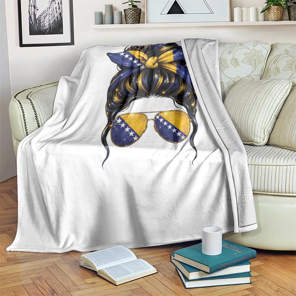 Bosnian Girl Messy Bun Flag Bandana Woman Graphic Throw Blanket Bosnia Herzegovina Pride