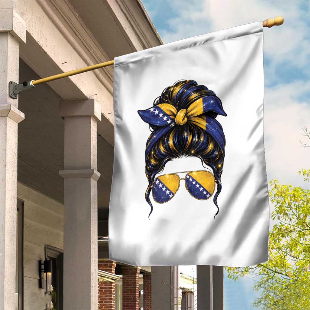 Bosnian Girl Messy Bun Flag Bandana Woman Graphic Garden Flag Bosnia Herzegovina Pride