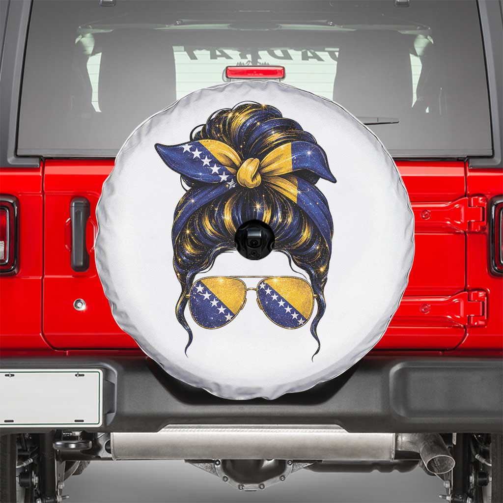 Bosnian Girl Messy Bun Flag Bandana Woman Graphic Spare Tire Cover Bosnia Herzegovina Pride