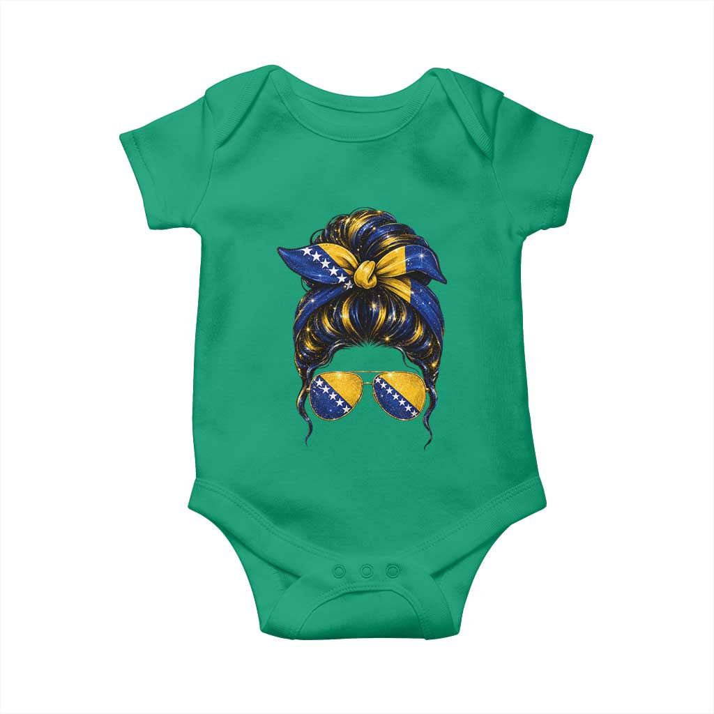 Bosnian Girl Messy Bun Flag Bandana Woman Graphic Baby Onesie Bosnia Herzegovina Pride