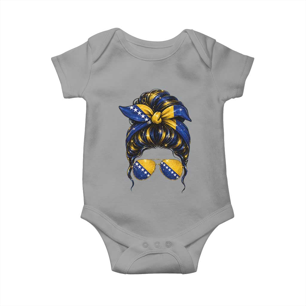Bosnian Girl Messy Bun Flag Bandana Woman Graphic Baby Onesie Bosnia Herzegovina Pride