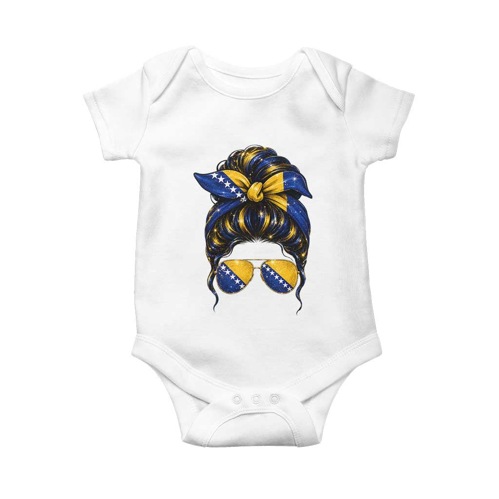 Bosnian Girl Messy Bun Flag Bandana Woman Graphic Baby Onesie Bosnia Herzegovina Pride