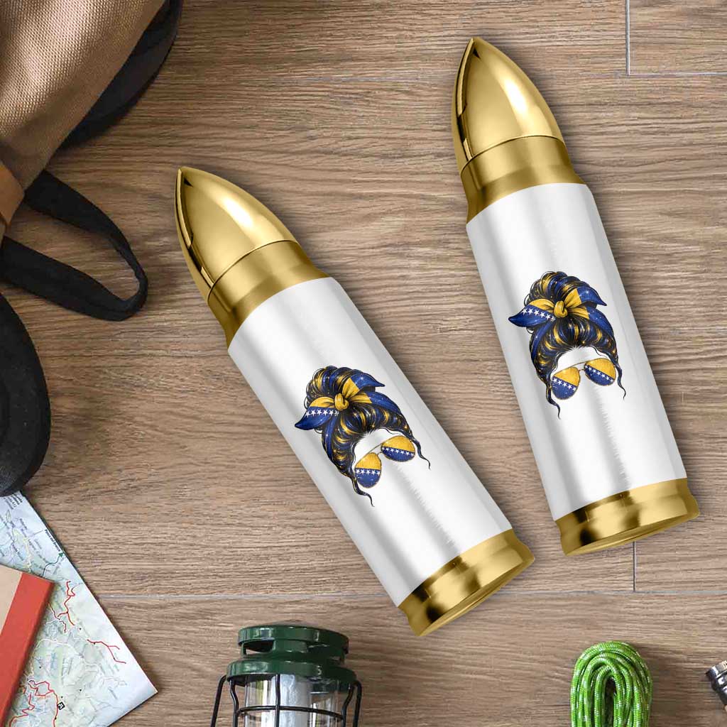 Bosnian Girl Messy Bun Flag Bandana Woman Graphic Bullet Tumbler Bosnia Herzegovina Pride