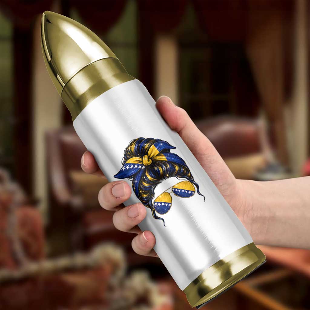 Bosnian Girl Messy Bun Flag Bandana Woman Graphic Bullet Tumbler Bosnia Herzegovina Pride