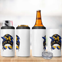 Bosnian Girl Messy Bun Flag Bandana Woman Graphic 4 in 1 Can Cooler Tumbler Bosnia Herzegovina Pride