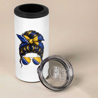 Bosnian Girl Messy Bun Flag Bandana Woman Graphic 4 in 1 Can Cooler Tumbler Bosnia Herzegovina Pride