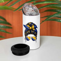 Bosnian Girl Messy Bun Flag Bandana Woman Graphic 4 in 1 Can Cooler Tumbler Bosnia Herzegovina Pride