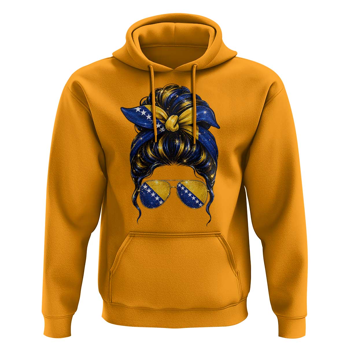Bosnian Girl Messy Bun Flag Bandana Woman Graphic Hoodie Bosnia Herzegovina Pride