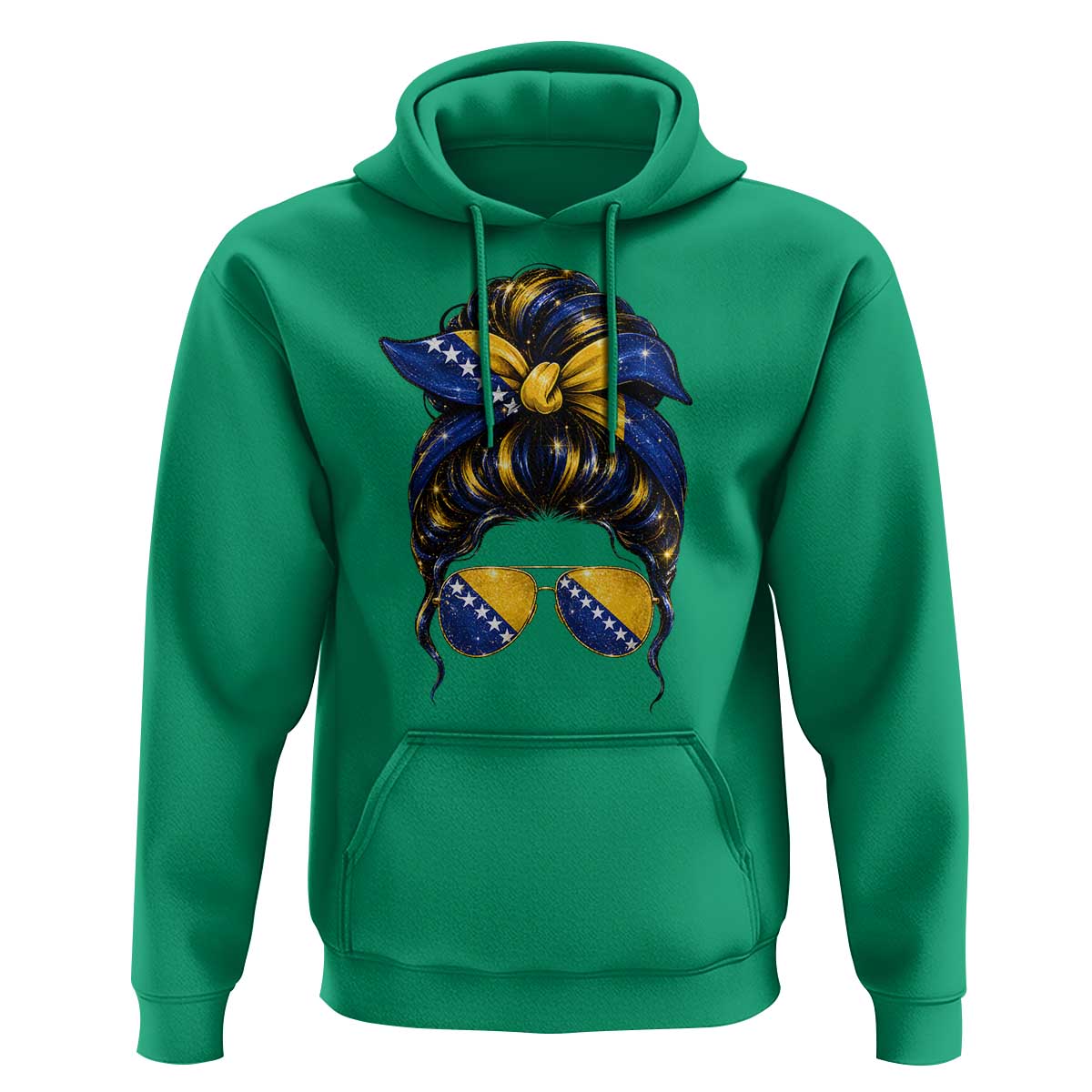 Bosnian Girl Messy Bun Flag Bandana Woman Graphic Hoodie Bosnia Herzegovina Pride