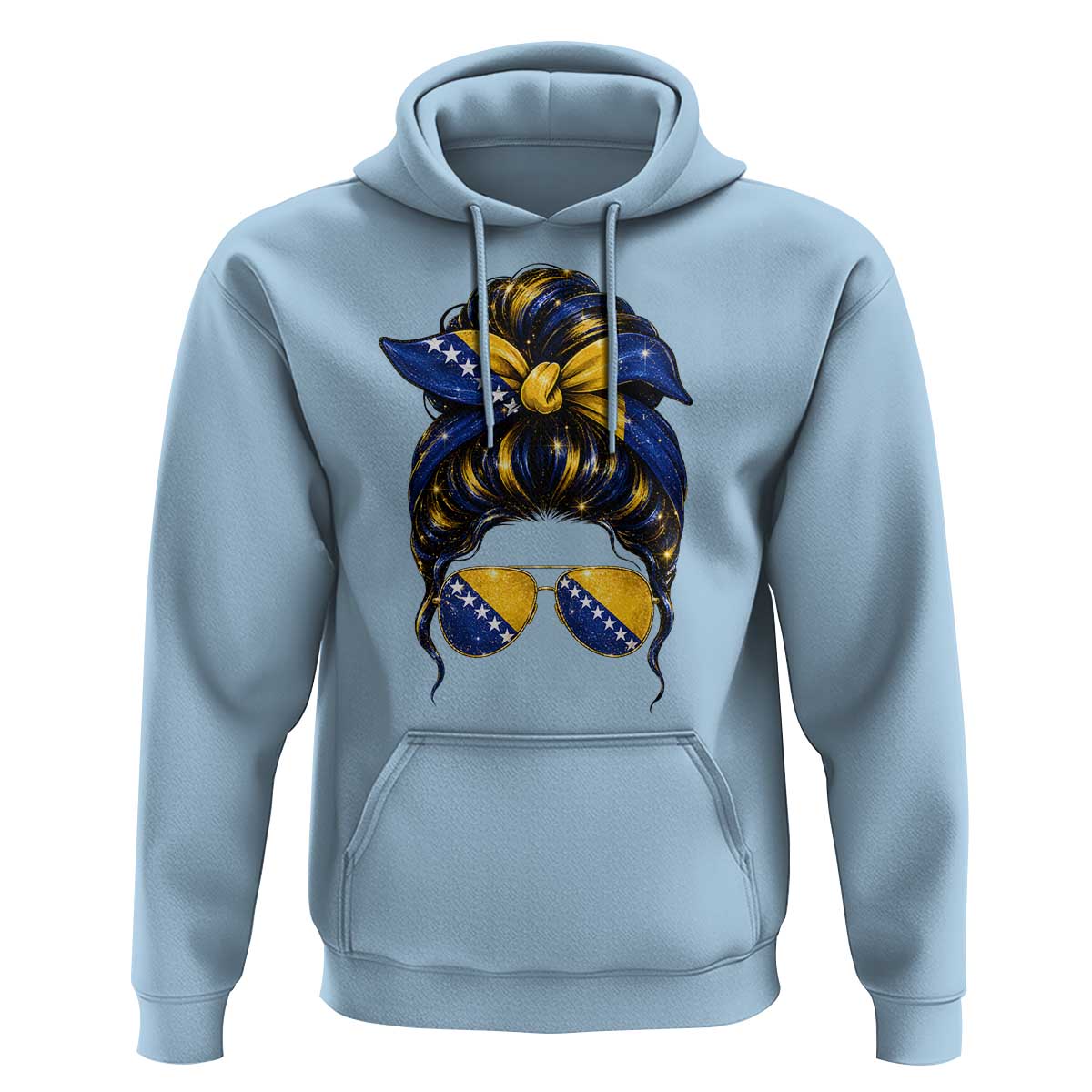 Bosnian Girl Messy Bun Flag Bandana Woman Graphic Hoodie Bosnia Herzegovina Pride