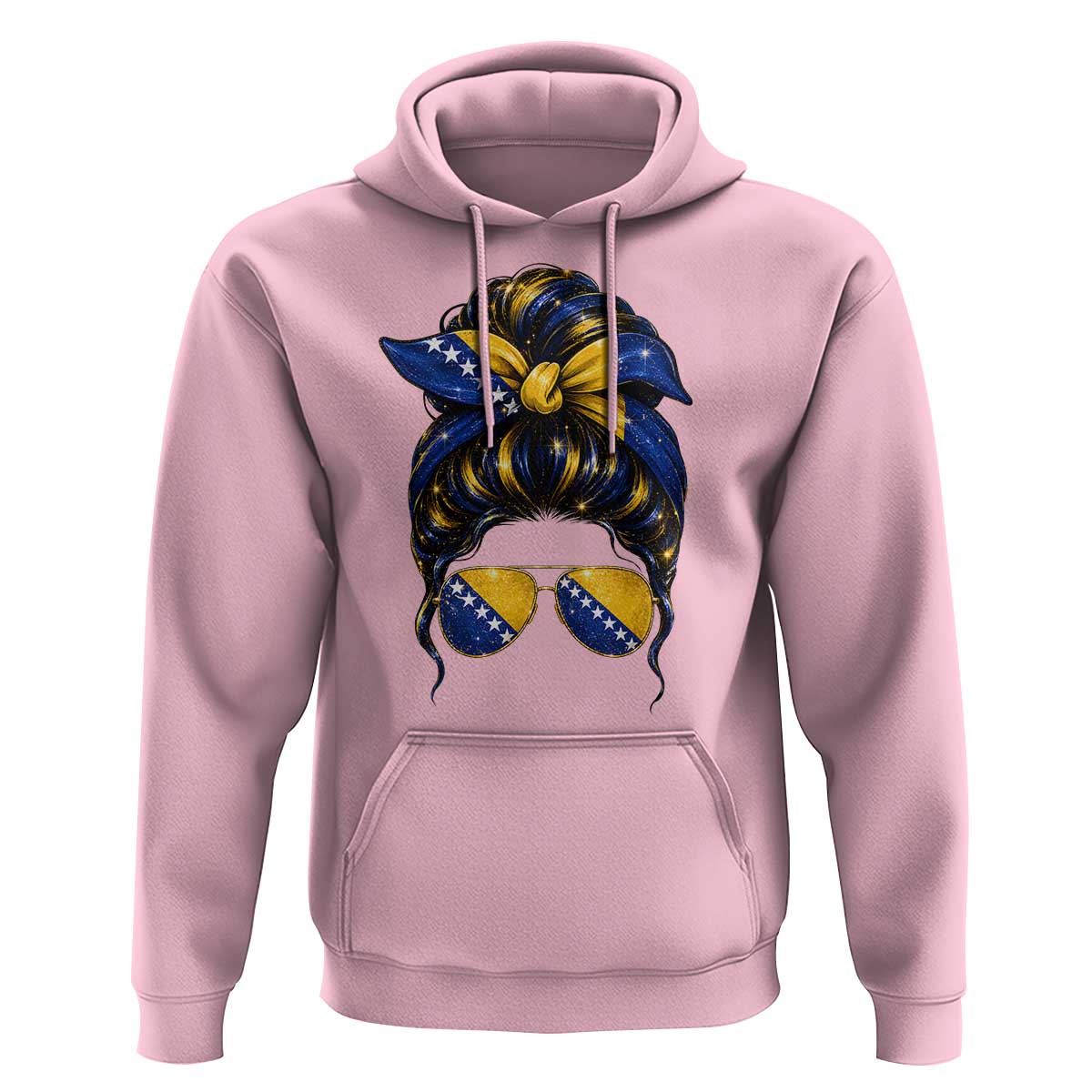 Bosnian Girl Messy Bun Flag Bandana Woman Graphic Hoodie Bosnia Herzegovina Pride