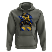 Bosnian Girl Messy Bun Flag Bandana Woman Graphic Hoodie Bosnia Herzegovina Pride