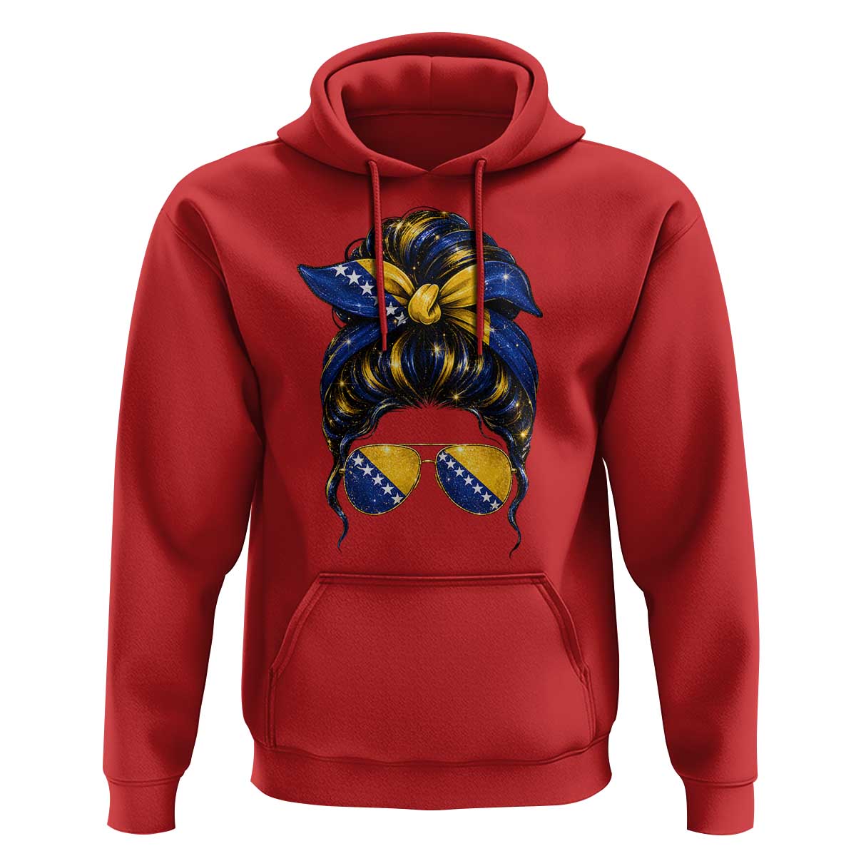 Bosnian Girl Messy Bun Flag Bandana Woman Graphic Hoodie Bosnia Herzegovina Pride