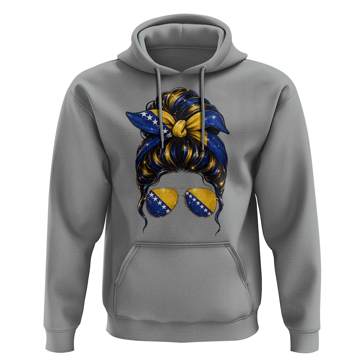 Bosnian Girl Messy Bun Flag Bandana Woman Graphic Hoodie Bosnia Herzegovina Pride