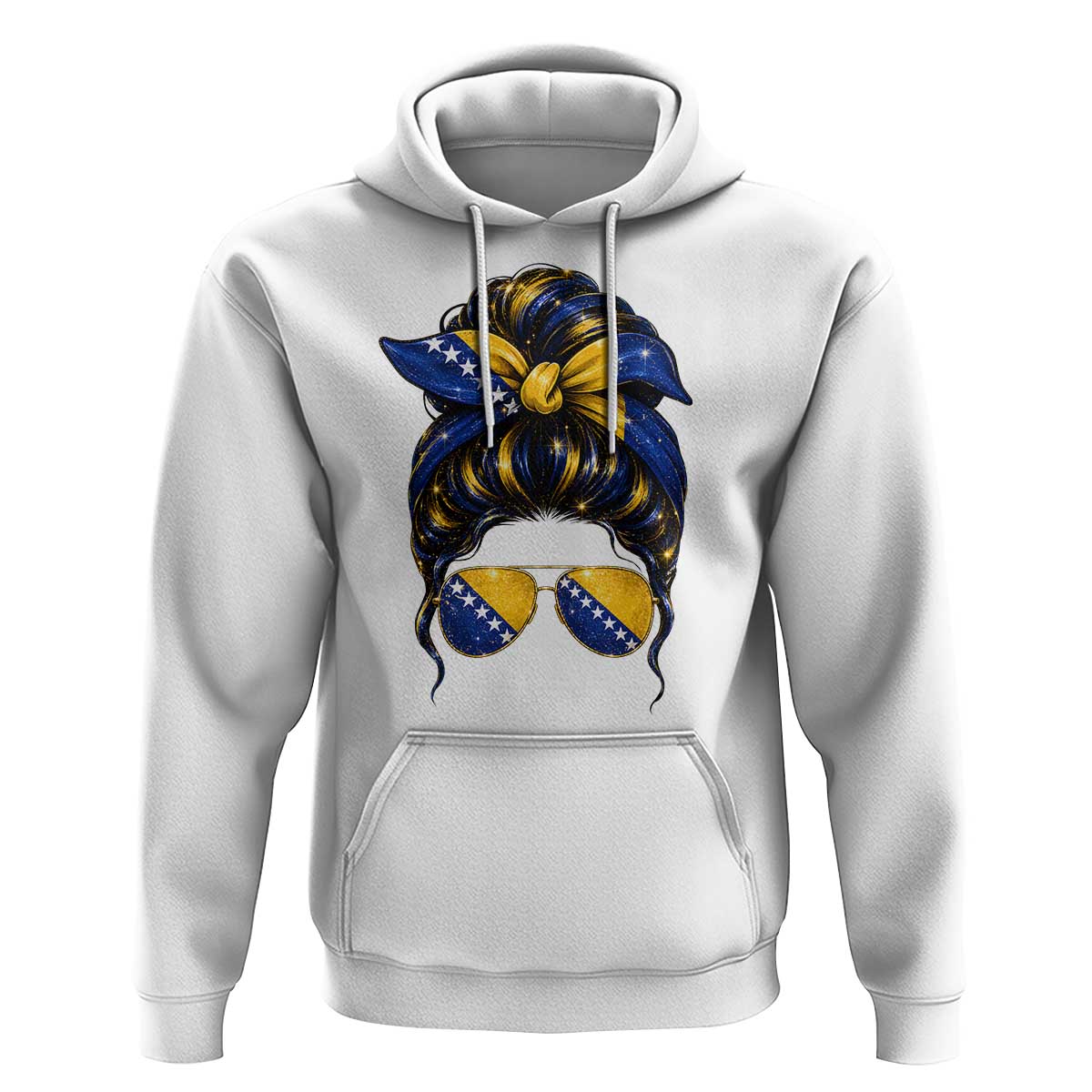 Bosnian Girl Messy Bun Flag Bandana Woman Graphic Hoodie Bosnia Herzegovina Pride