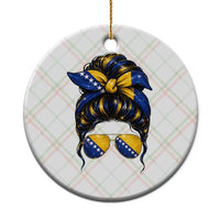 Bosnian Girl Messy Bun Flag Bandana Woman Graphic Ceramic Ornament Bosnia Herzegovina Pride