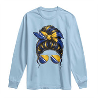Bosnian Girl Messy Bun Flag Bandana Woman Graphic Long Sleeve Shirt Bosnia Herzegovina Pride