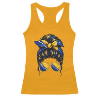 Bosnian Girl Messy Bun Flag Bandana Woman Graphic Racerback Tank Top Bosnia Herzegovina Pride