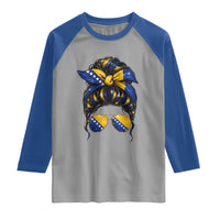 Bosnian Girl Messy Bun Flag Bandana Woman Graphic Raglan Shirt Bosnia Herzegovina Pride