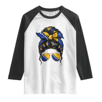 Bosnian Girl Messy Bun Flag Bandana Woman Graphic Raglan Shirt Bosnia Herzegovina Pride