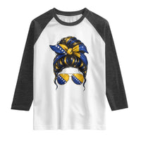 Bosnian Girl Messy Bun Flag Bandana Woman Graphic Raglan Shirt Bosnia Herzegovina Pride