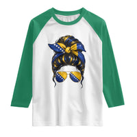 Bosnian Girl Messy Bun Flag Bandana Woman Graphic Raglan Shirt Bosnia Herzegovina Pride