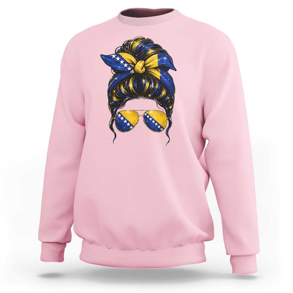 Bosnian Girl Messy Bun Flag Bandana Woman Graphic Sweatshirt Bosnia Herzegovina Pride