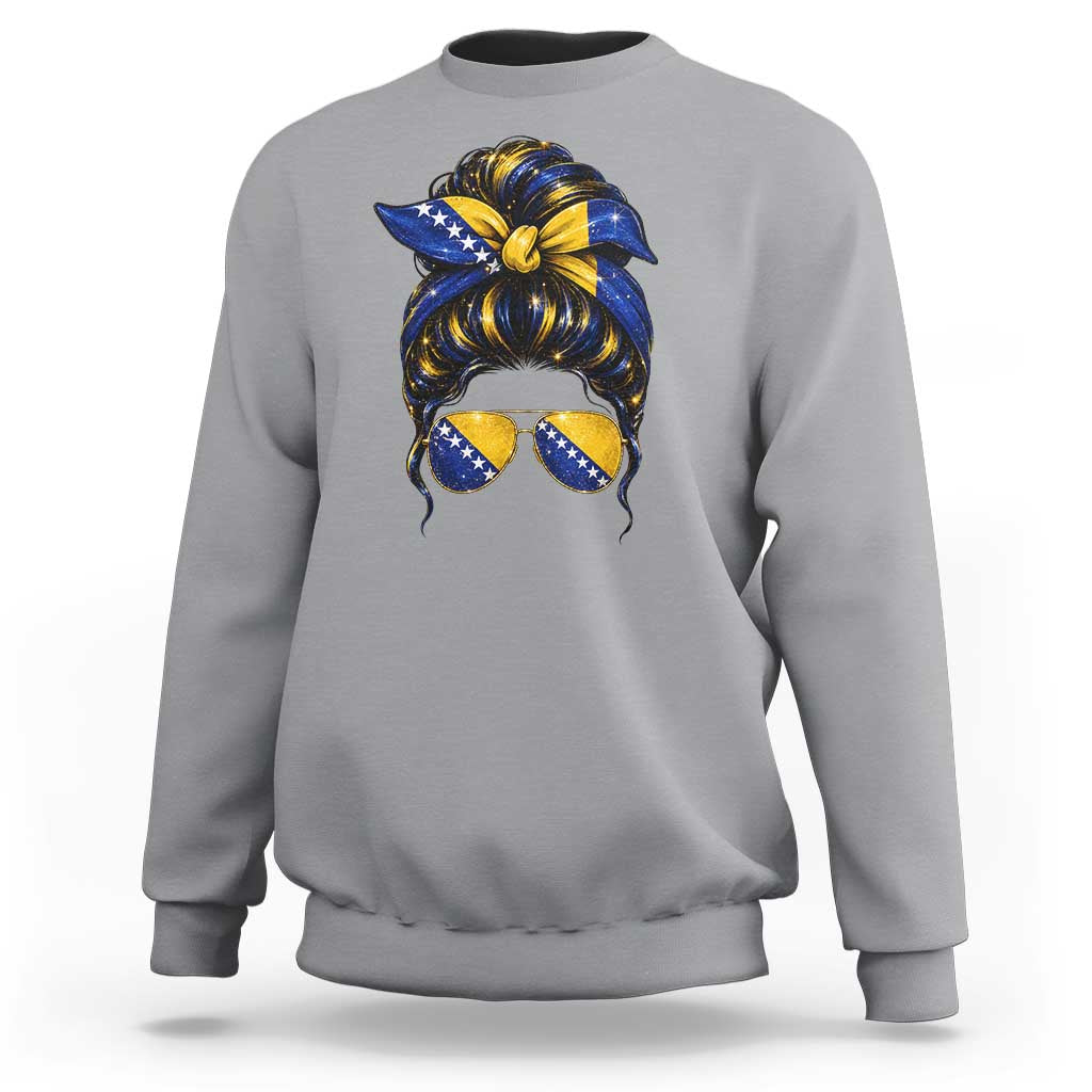 Bosnian Girl Messy Bun Flag Bandana Woman Graphic Sweatshirt Bosnia Herzegovina Pride