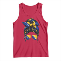 Bosnian Girl Messy Bun Flag Bandana Woman Graphic Tank Top Bosnia Herzegovina Pride