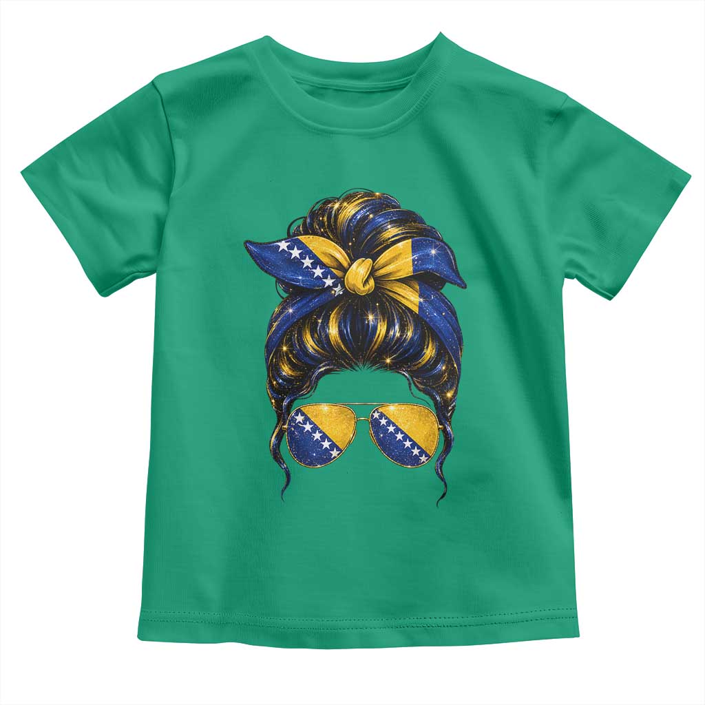 Bosnian Girl Messy Bun Flag Bandana Woman Graphic Toddler T Shirt Bosnia Herzegovina Pride