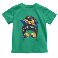 Bosnian Girl Messy Bun Flag Bandana Woman Graphic Toddler T Shirt Bosnia Herzegovina Pride