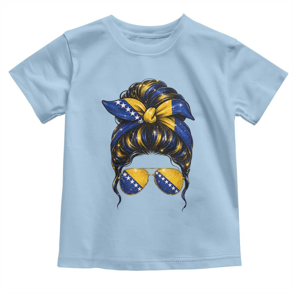 Bosnian Girl Messy Bun Flag Bandana Woman Graphic Toddler T Shirt Bosnia Herzegovina Pride