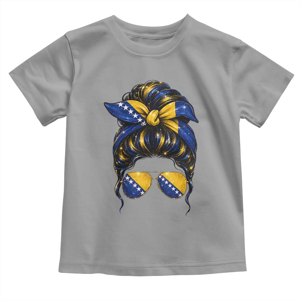 Bosnian Girl Messy Bun Flag Bandana Woman Graphic Toddler T Shirt Bosnia Herzegovina Pride