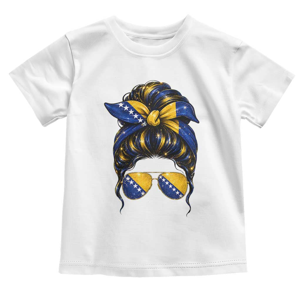 Bosnian Girl Messy Bun Flag Bandana Woman Graphic Toddler T Shirt Bosnia Herzegovina Pride