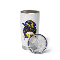 Bosnian Girl Messy Bun Flag Bandana Woman Graphic Tumbler Cup Bosnia Herzegovina Pride
