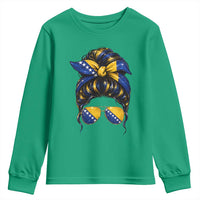 Bosnian Girl Messy Bun Flag Bandana Woman Graphic Youth Sweatshirt Bosnia Herzegovina Pride