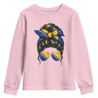 Bosnian Girl Messy Bun Flag Bandana Woman Graphic Youth Sweatshirt Bosnia Herzegovina Pride